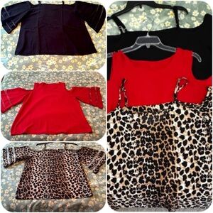 3-Piece Cold Shoulder Blouse Bundle | Size 2X | Black Red Leopard